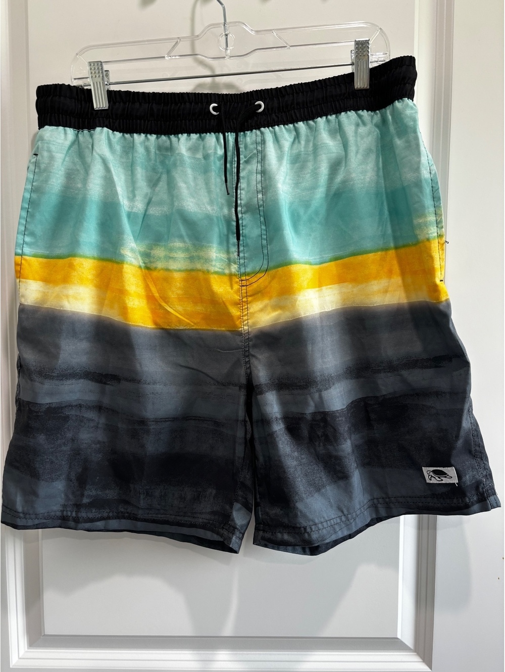 Angry Turtle Men's Gradient Swim Trunks Size XL (40/42) - Teal/Yellow/Black
